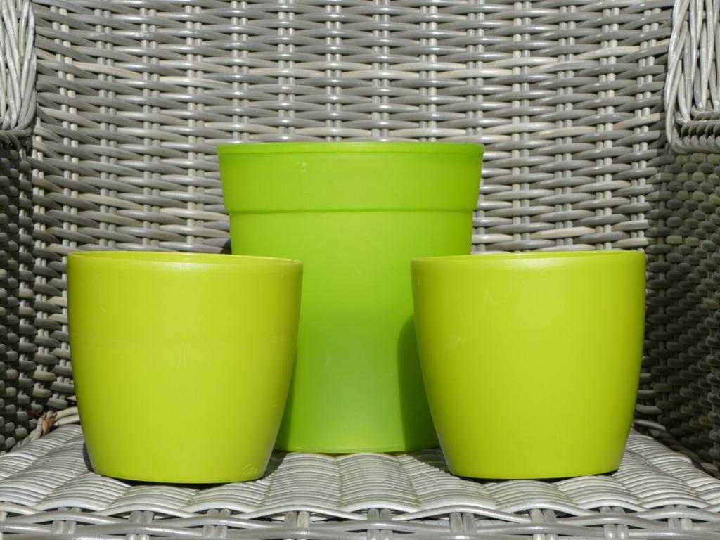 3 kunststof cachepots bloempotten, Kunststof, Gebruikt, Rond, Binnen