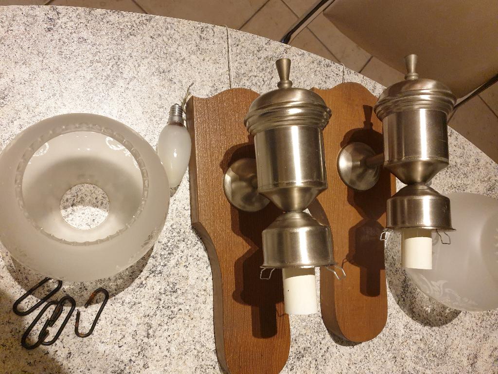 2 Muurverlichting, Huis en Inrichting, Lampen | Wandlampen, Gebruikt, Glas, Hout, Metaal, Ophalen
