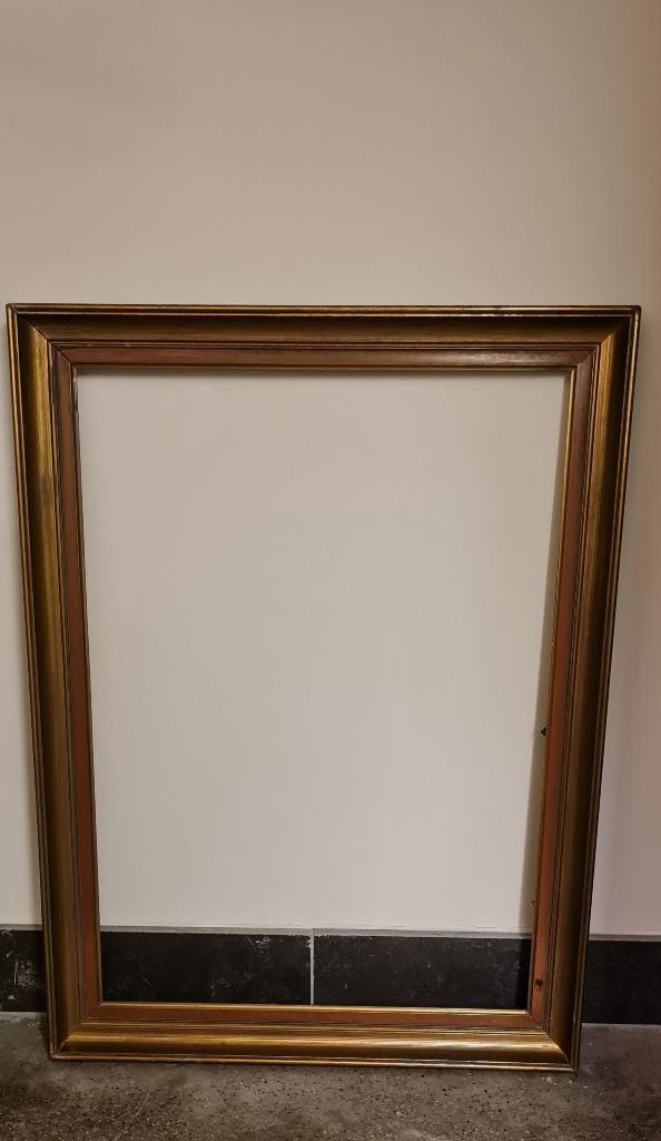 Cadre XL bois plaqué bronze et bord forme  citrouille foncé, 75 cm ou plus, Enlèvement, Utilisé, Bois