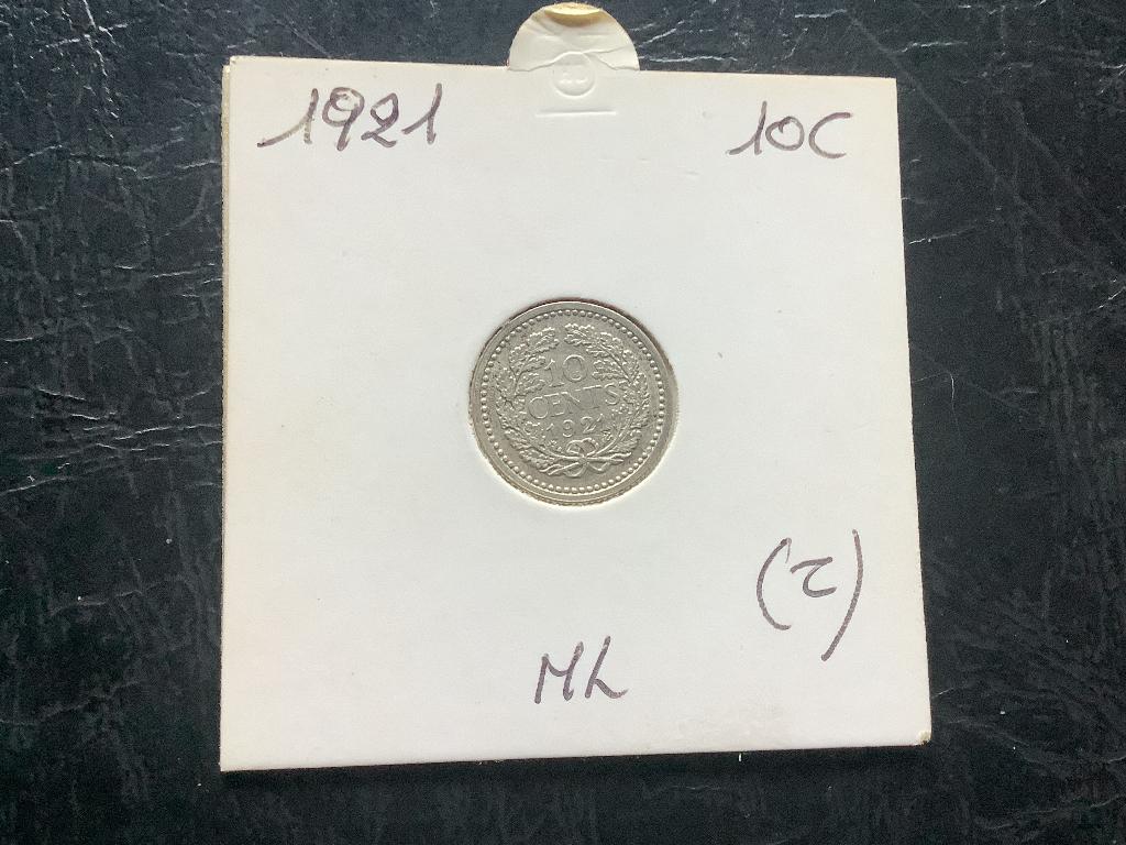10 cent 1921 zilver, Monnaie en vrac, Argent, 10 centimes, Reine Wilhelmine