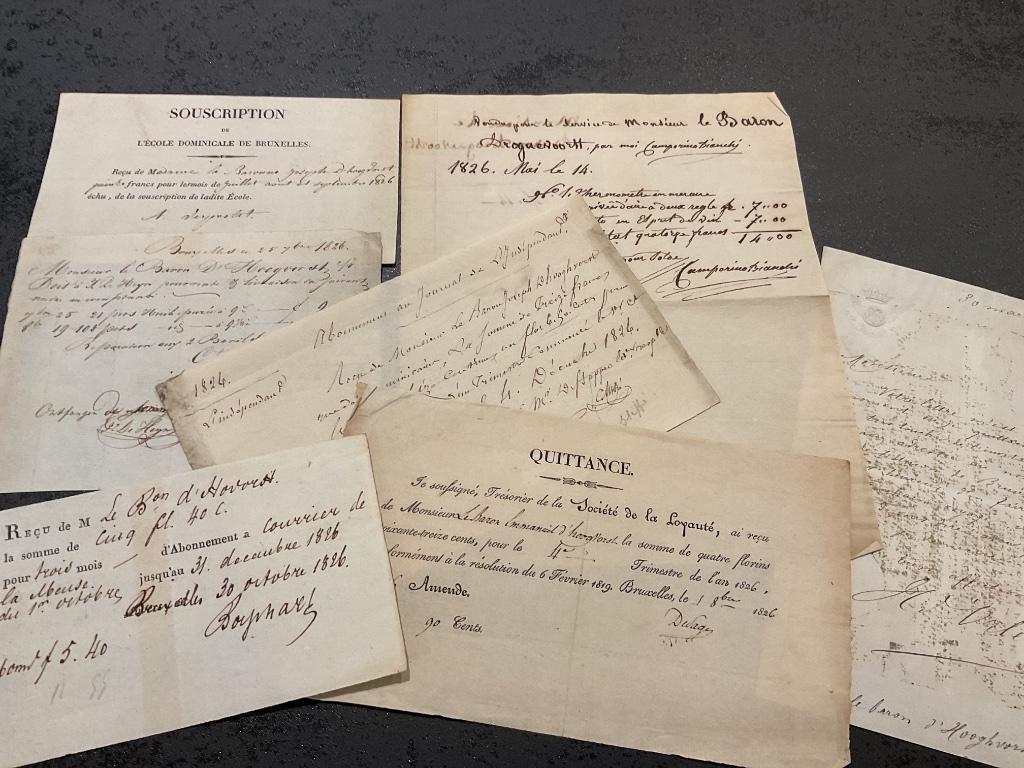 7 doc. baron d'Hoogvorst  XIXe  genealogie, Ophalen of Verzenden