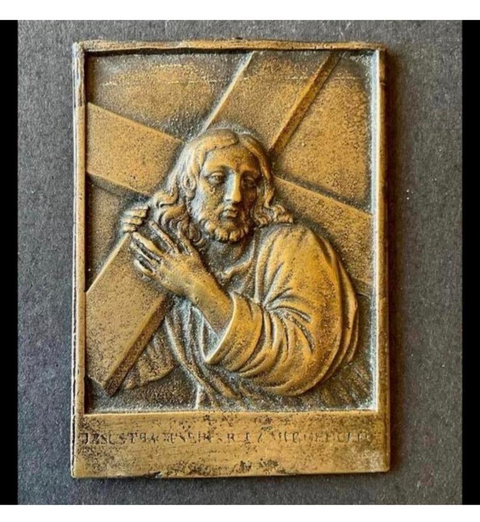 After Leonhard Posch 1800 Plaquette Christus met kruis Brons, Antiek en Kunst, Ophalen of Verzenden