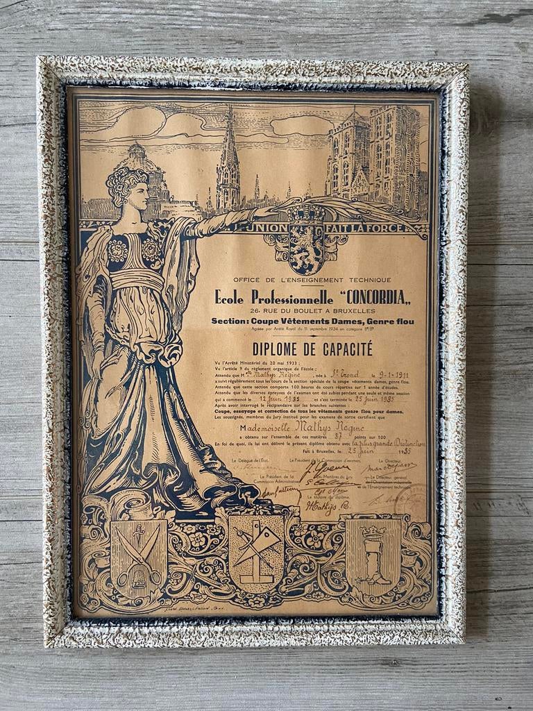 Diploma Sint & Naad 1935 Vintage Bruxelles original, Enlèvement ou Envoi