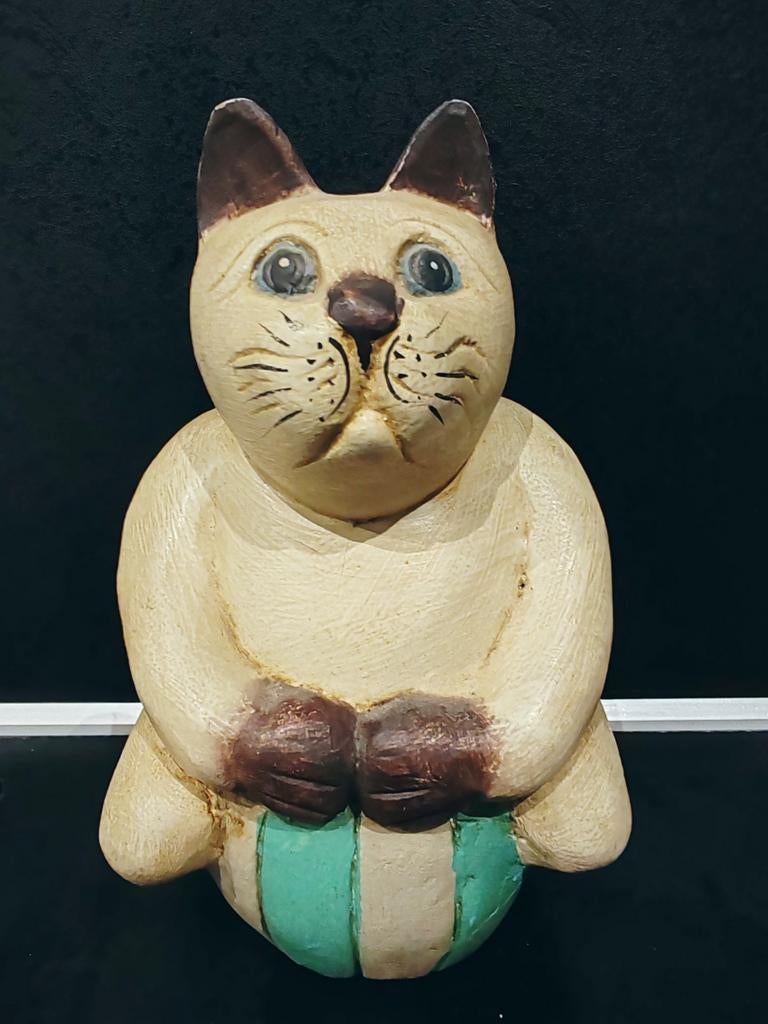 Grote kat zittend in hout 21 cm, Ophalen of Verzenden, Zo goed als nieuw, Hout