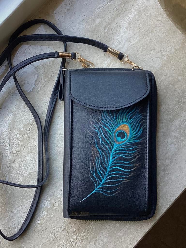 Sac à bandoulière unique en plumes de paon peint à la main, Neuf, Autres marques, Cuir, Enlèvement ou Envoi