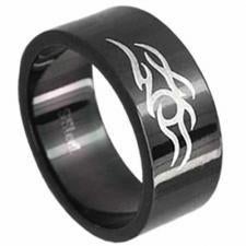 Bague Tribal en acier inoxydable noir - SOLDES !, Bijoux, Sacs & Beauté, Bagues, Neuf, Enlèvement ou Envoi, Fer ou Acier, Homme