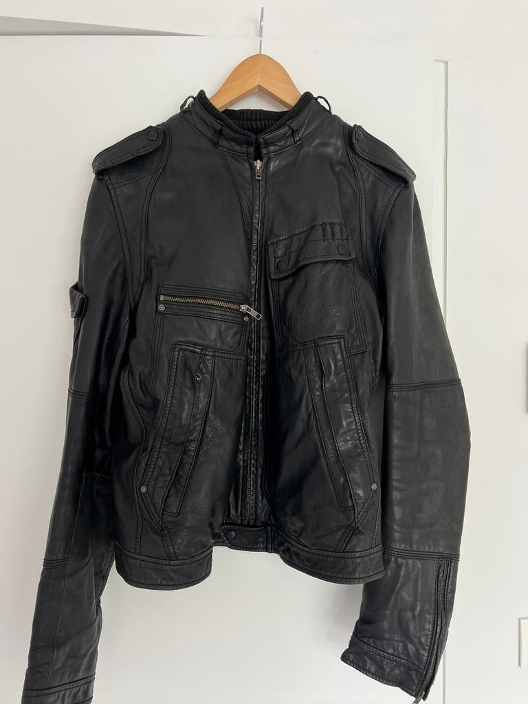Zwarte leren jas van Diesel Men, Kleding | Heren, Maat 52/54 (L), Diesel, Zwart, Ophalen of Verzenden