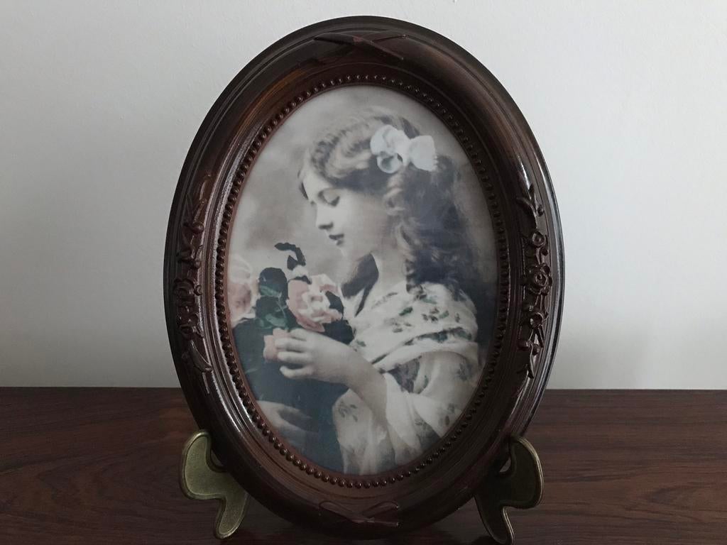 Lijst kader bruin ovaal mooie details met glas, Antiek en Kunst, Ophalen of Verzenden