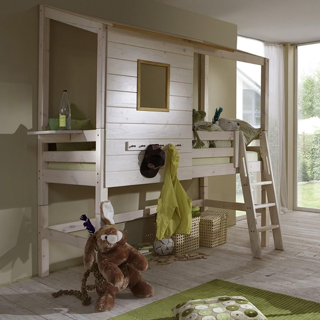 Hoogslaper T, Huis en Inrichting, Slaapkamer | Bedden, Gebruikt, Eenpersoons, 90 cm, 200 cm, Hout, Wit, Ophalen