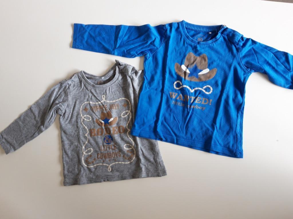 2 t-shirts met lange mouw - Mt 80, Kinderen en Baby's, Babykleding | Maat 80, Gebruikt, JBC, Ophalen of Verzenden, Jongetje