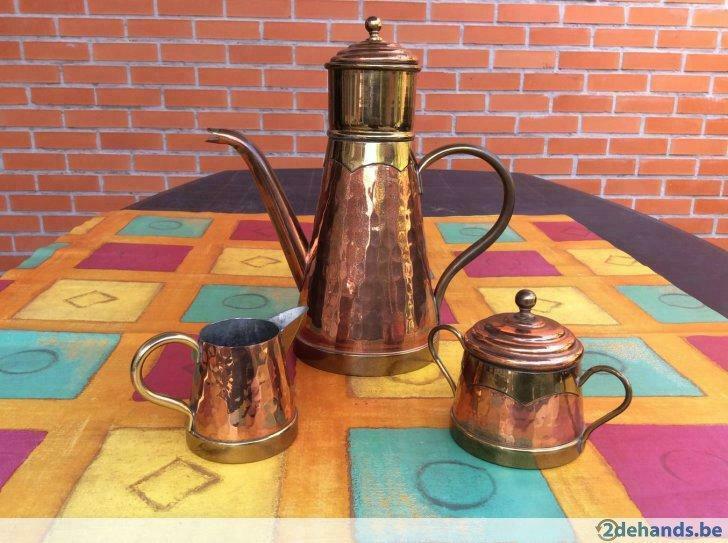 2x koffiepot melk en suiker in koper Cuprodis Line + nummer, Antiek en Kunst, Antiek | Brons en Koper, Ophalen, Koper