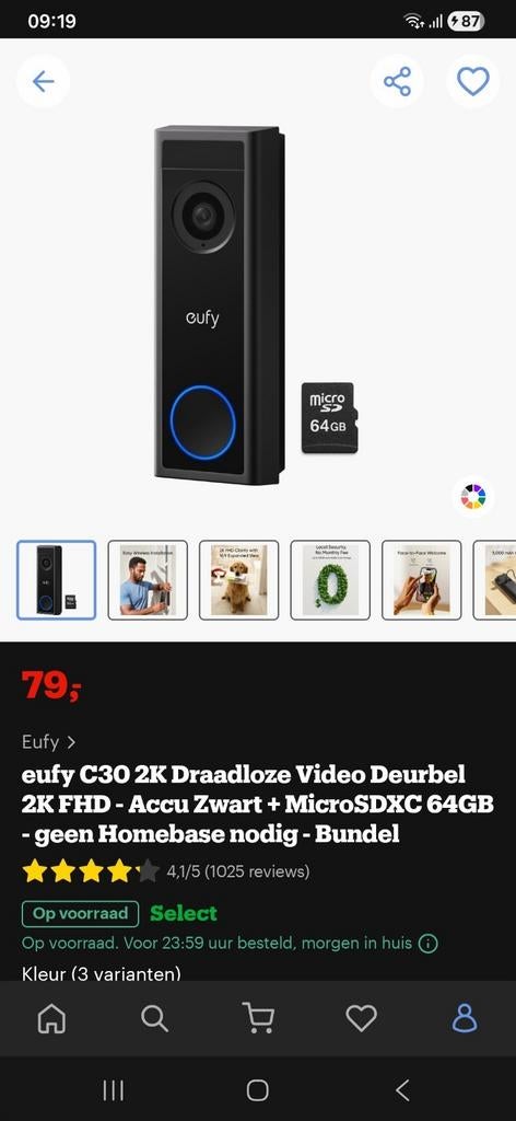 Sonnette vidéo EUFY C30 2K, Enlèvement, Neuf