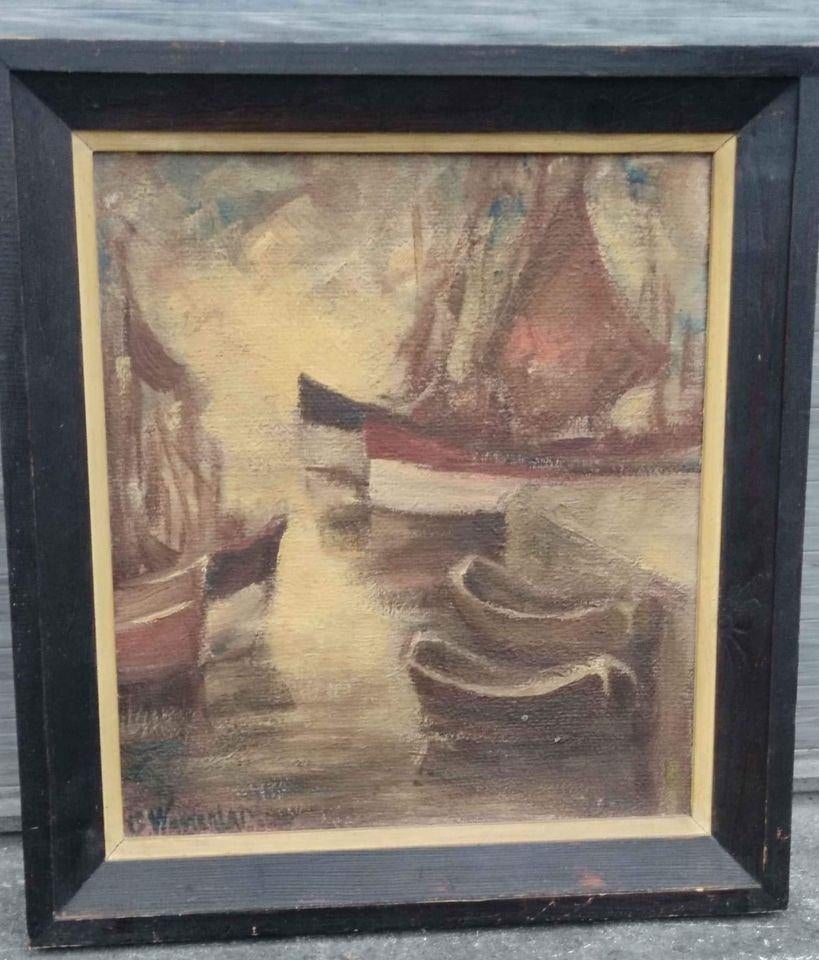 Huile sur toile marine signe Georges wasterlain, Antiek en Kunst, Kunst | Schilderijen | Klassiek, Ophalen of Verzenden