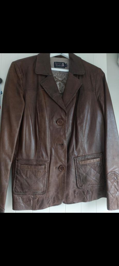 Lederen blazer Riverwoods, Kleding | Dames, Ophalen of Verzenden, Zo goed als nieuw, Maat 38/40 (M), Bruin