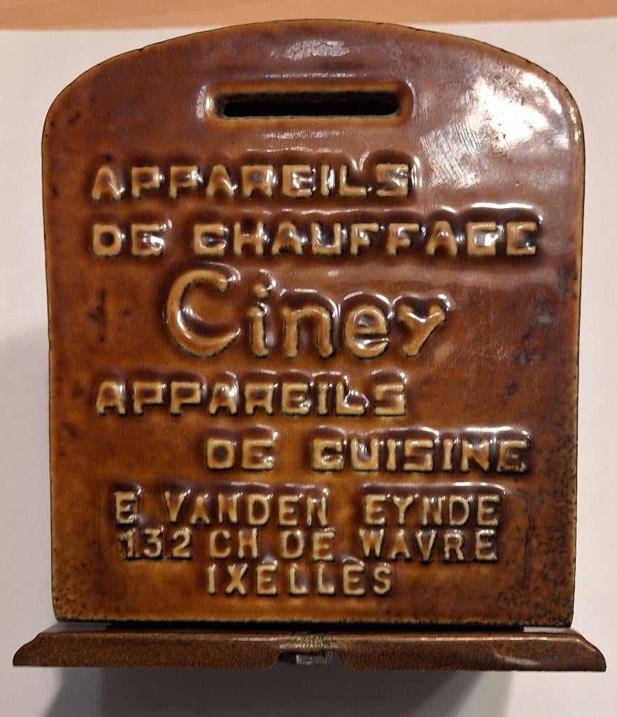 Tirelire émaillé poêle Ciney, Verzamelen, Ophalen, Gebruikt, Metaal of Blik, Object of Gebouw