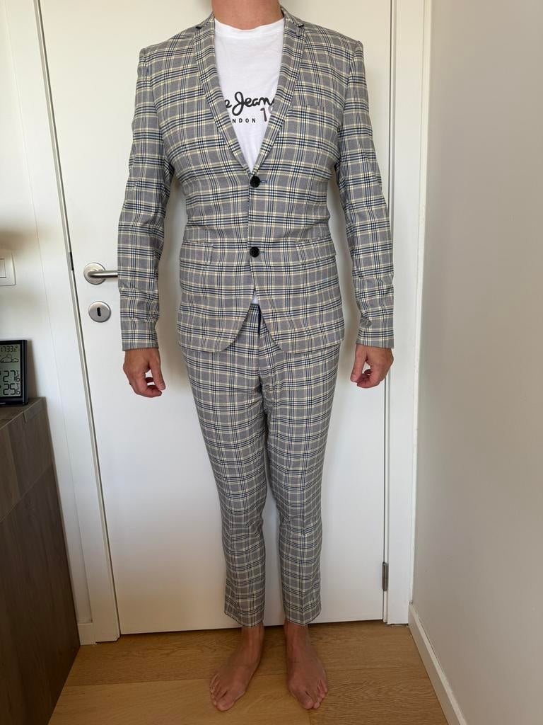 WE geruit kostuum skinny fit maat 46, WE, Blauw, Ophalen of Verzenden, Zo goed als nieuw