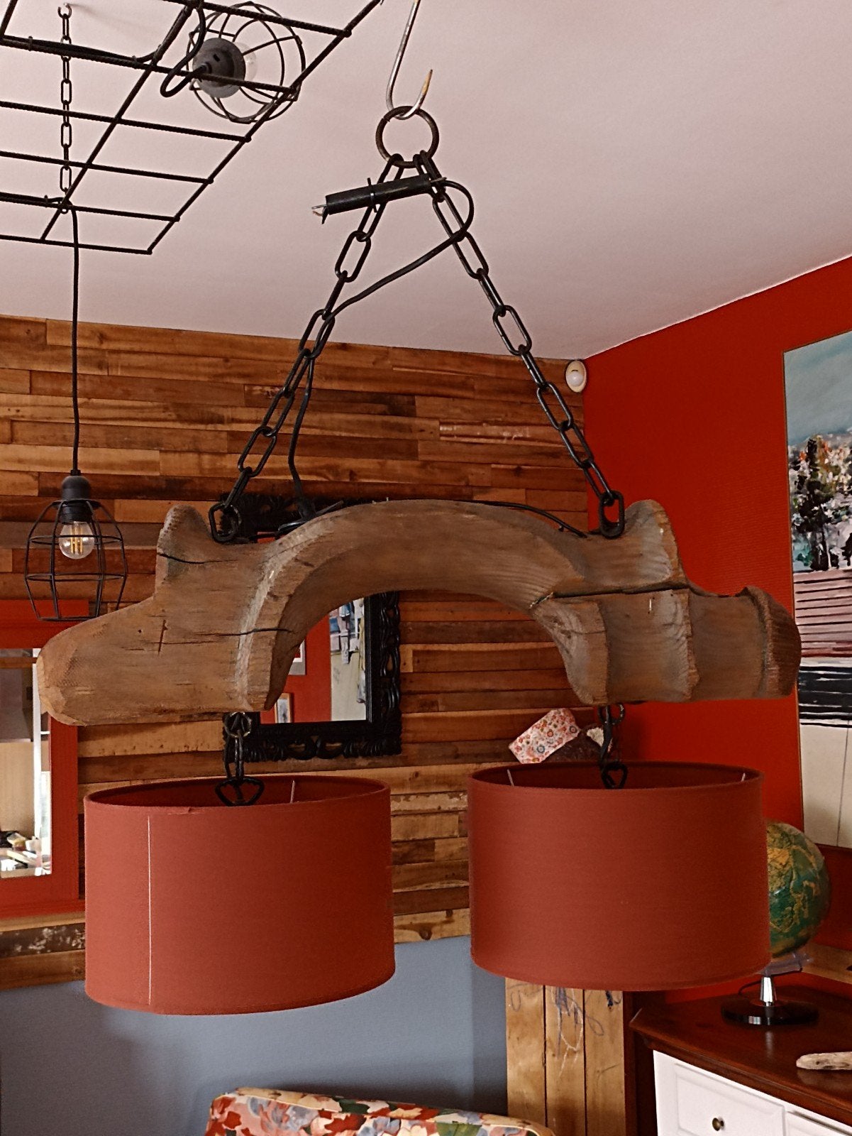 mooie eikenhouten kroonluchter 60cm, Ophalen of Verzenden