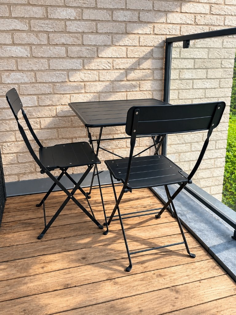 Ensemble de jardin pliant noir – Table et 2 chaises, Table à dinner, Aluminium, Comme neuf, Enlèvement