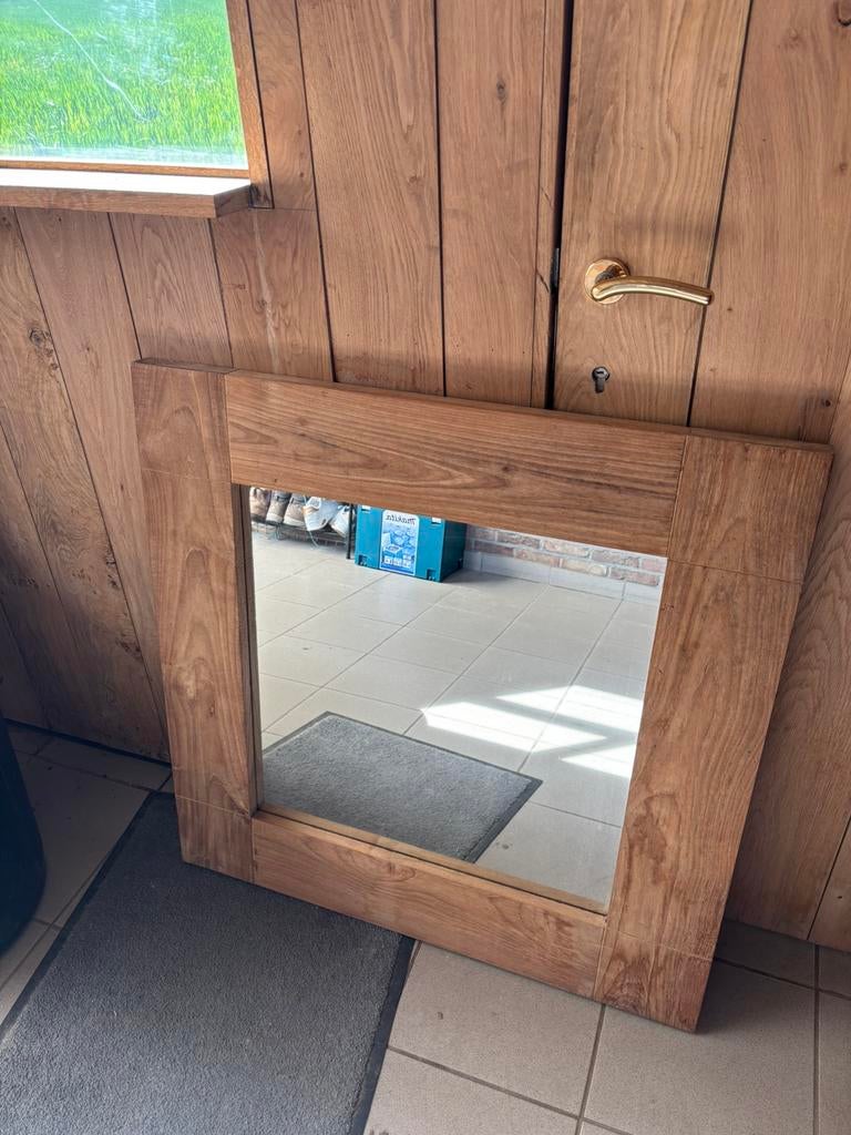Teak spiegel 90x90cm, Huis en Inrichting, Ophalen, Vierkant, Nieuw, 75 tot 100 cm