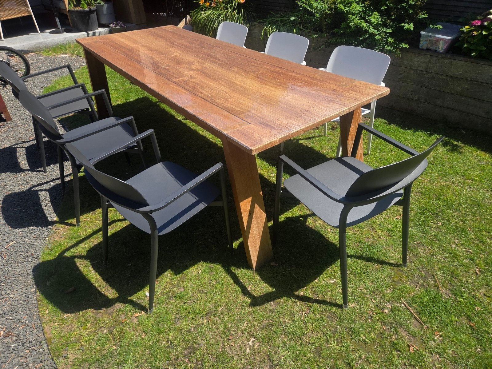 Teak tuintafel met 7 Jati & Kebon stoelen, Tuin en Terras, Ophalen, Hardhout, Eettafel, 8 zitplaatsen
