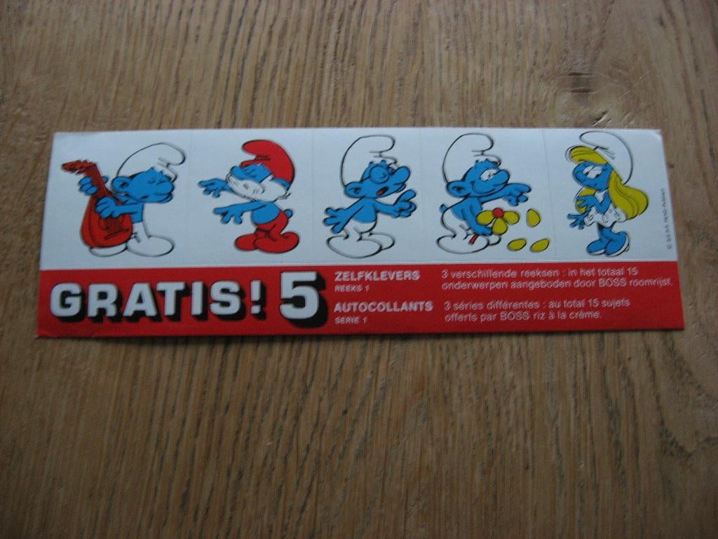 Boss Smurfen Peyo (2) 19,5 x 6,5 cm Vintage Stickers, Verzamelen, Ophalen of Verzenden, Smurfen, Nieuw, Plaatje, Poster of Sticker