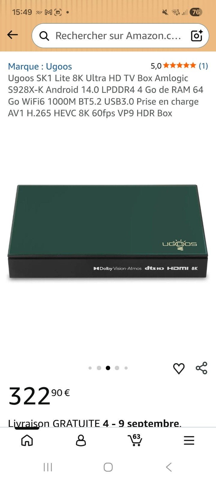 lecteur multimédia Ugoos sk1.4k.8k . 8gb   rams ,128gb iptv, TV, Hi-fi & Vidéo, Enlèvement