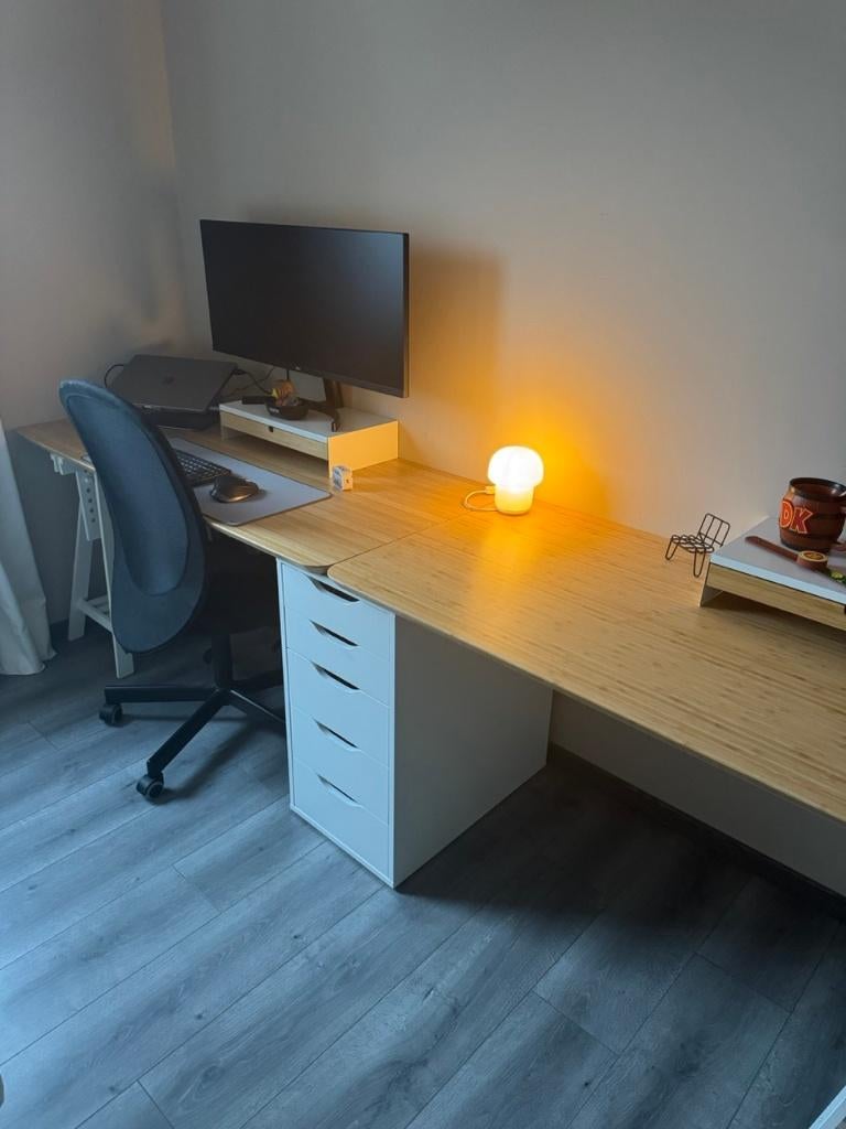 Bureaus - 280x65cm - met ladeblok en schragen, Ophalen, Zo goed als nieuw, IKEA