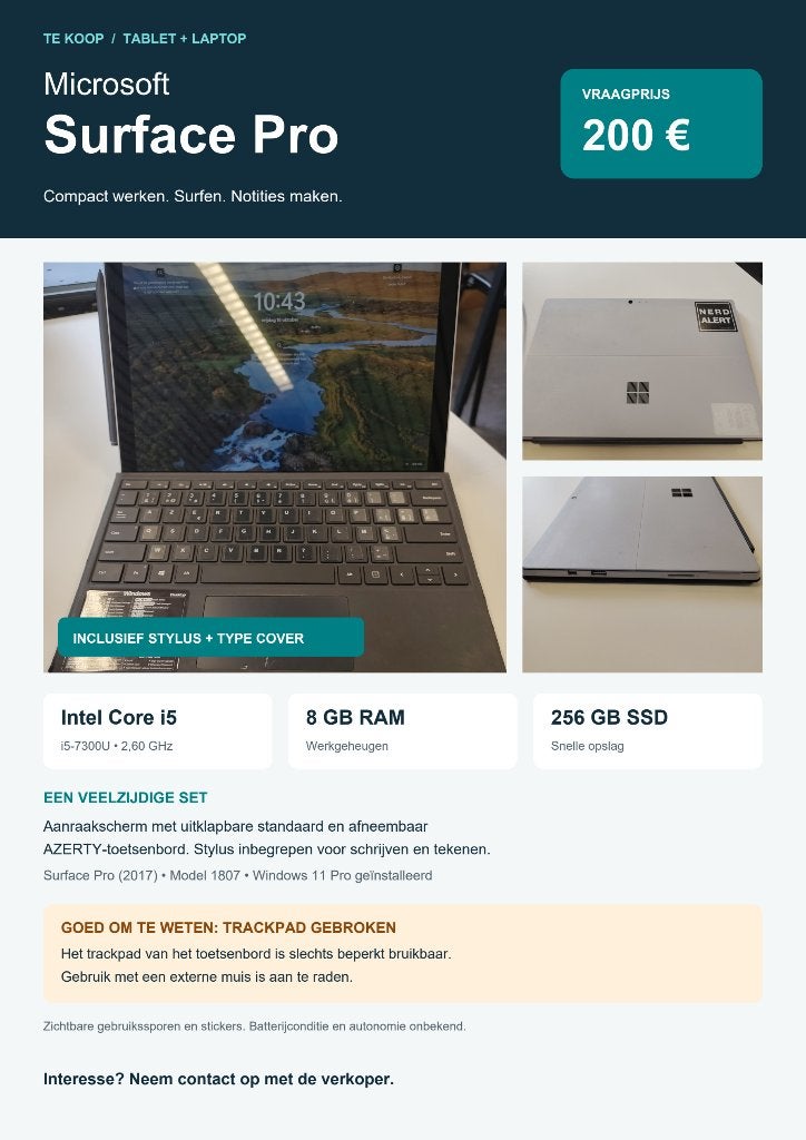 Microsoft Surface Pro – i5 / 8 GB RAM / 256 GB SSD, Ophalen, 256 GB, 2 tot 3 Ghz, 8 GB