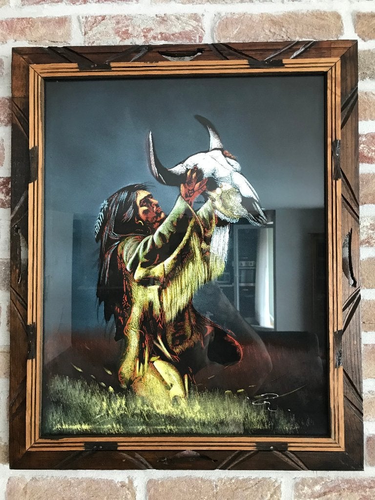 Peinture à huile sur toile d’ indien d’Amérique ., Antiek en Kunst, Ophalen, Doek