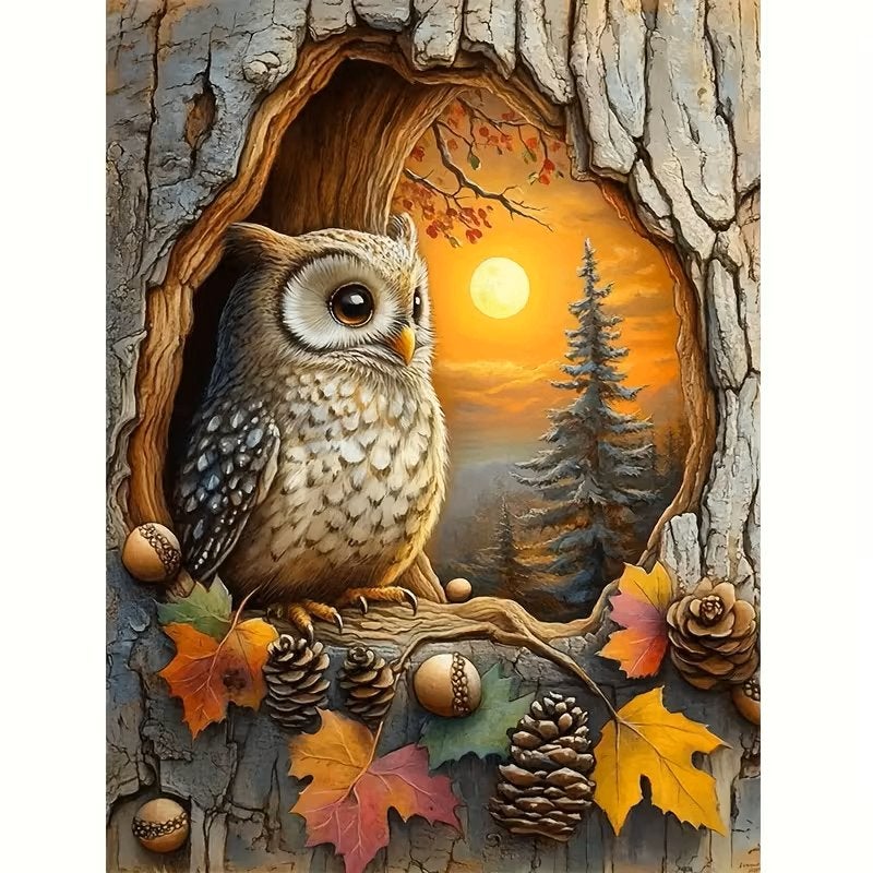Peinture au diamant 50x40cm Hibou dans un arbre  n 49, Neuf, Multicolore, Autres matériaux, Autres marques