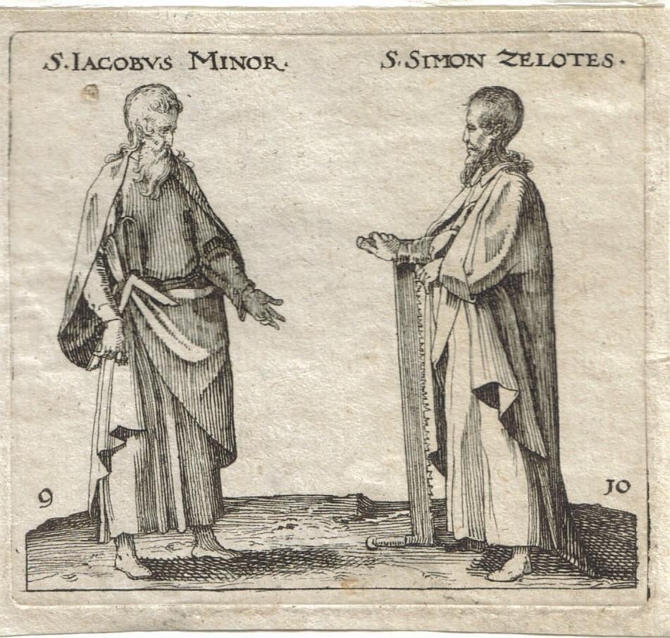 17e eeuwse ets "Sint Jacobus Minor en Sint Simon Zelotes", Ophalen, Bidprentje