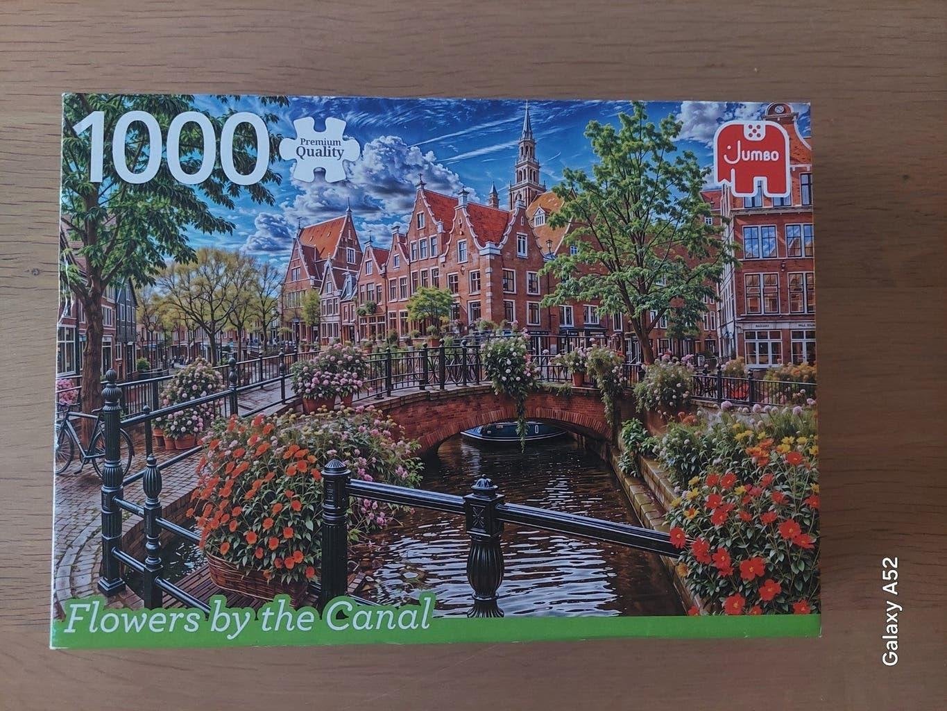 puzzel 1000 st - Jumbo - Flowers by the canal, Ophalen of Verzenden, 500 t/m 1500 stukjes, Zo goed als nieuw, Legpuzzel