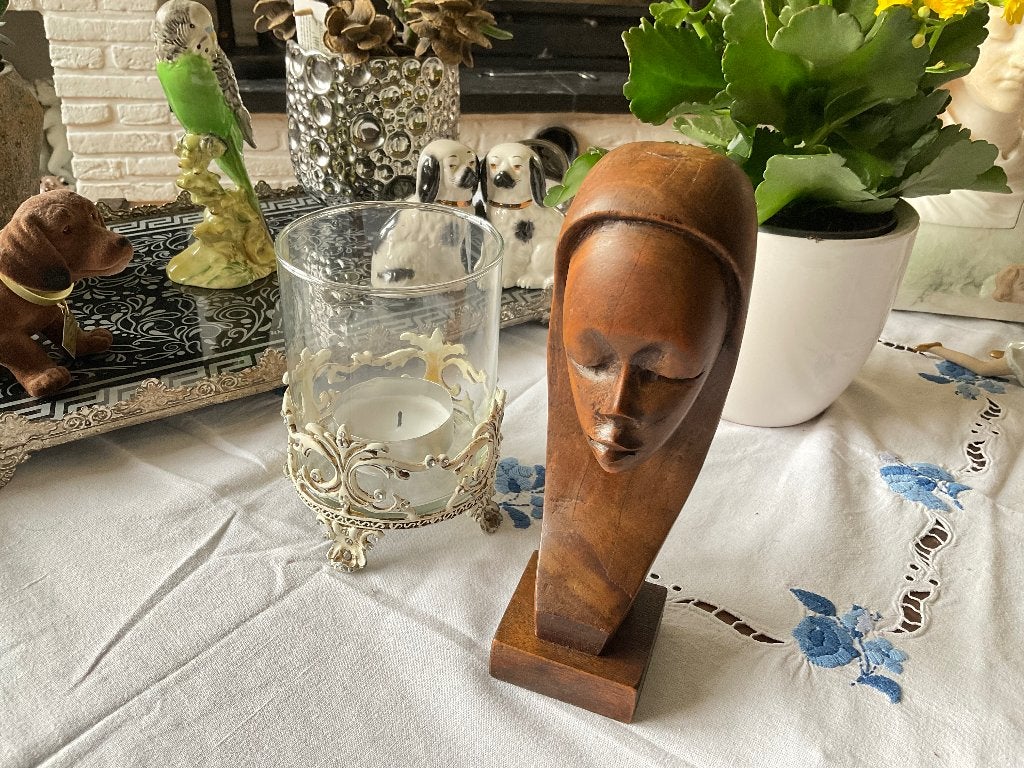 Houten beeld vrouwen hoofdje, Ophalen of Verzenden, Beeld, Vrouw