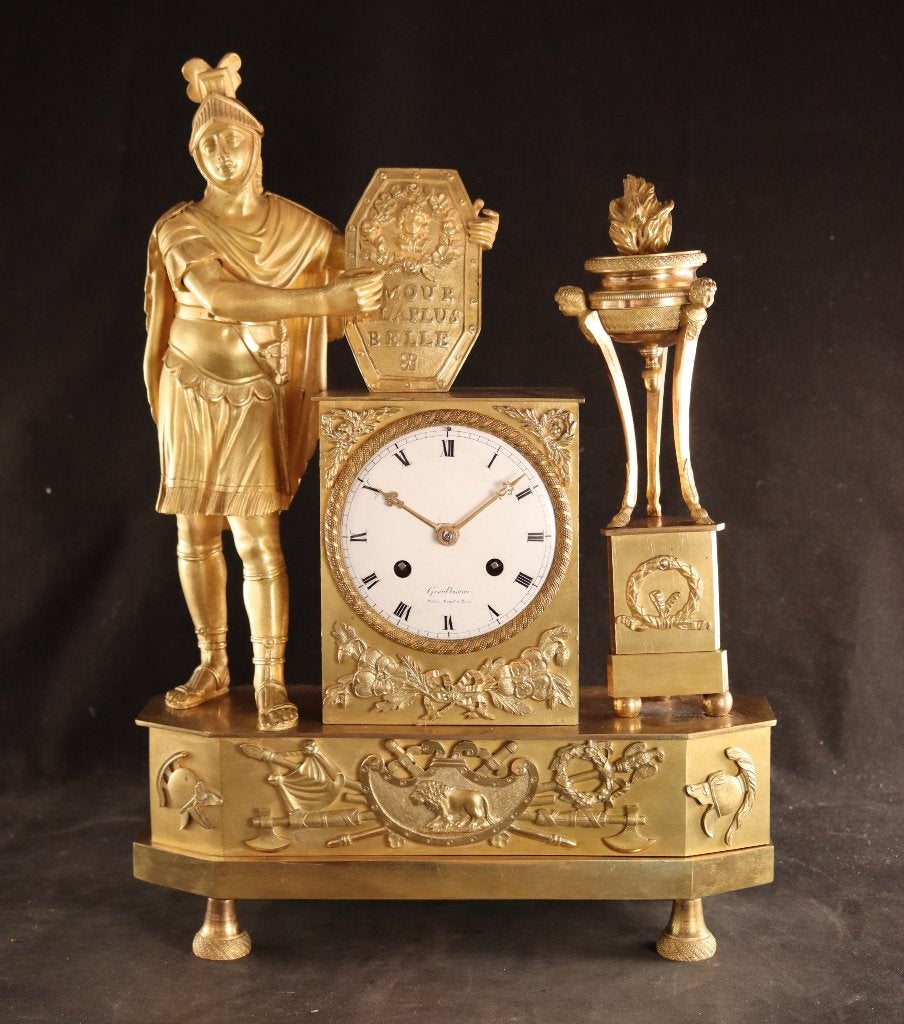 Antieke vuurvergulde figurale pendule, Antiek en Kunst, Ophalen of Verzenden