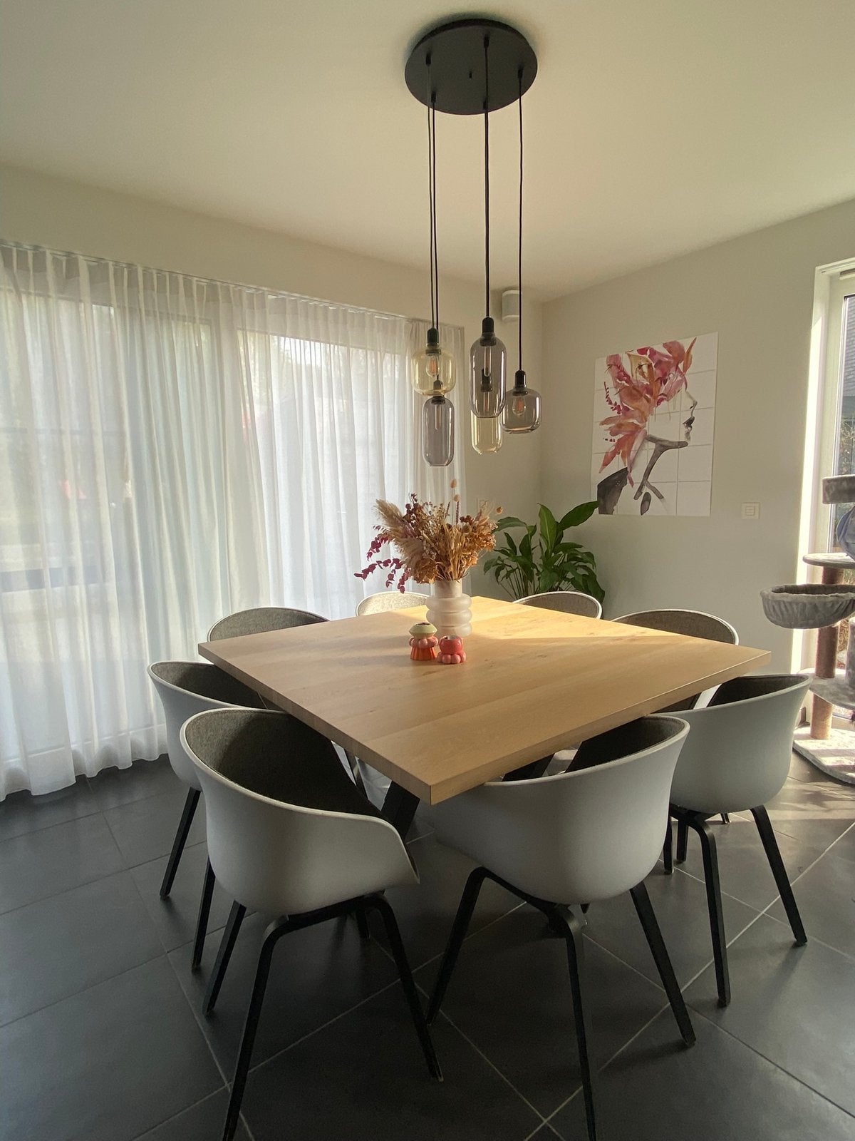 eettafel + 8 eetstoelen merk Hay + lamp Normann, Huis en Inrichting, Ophalen, Gebruikt, Vijf personen of meer, 100 tot 150 cm