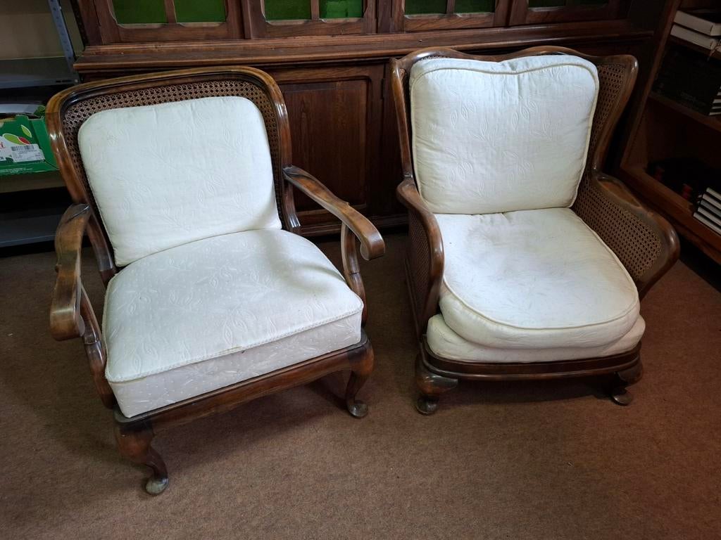 Ensemble de fauteuils vintage en bois massif et cannage, Enlèvement