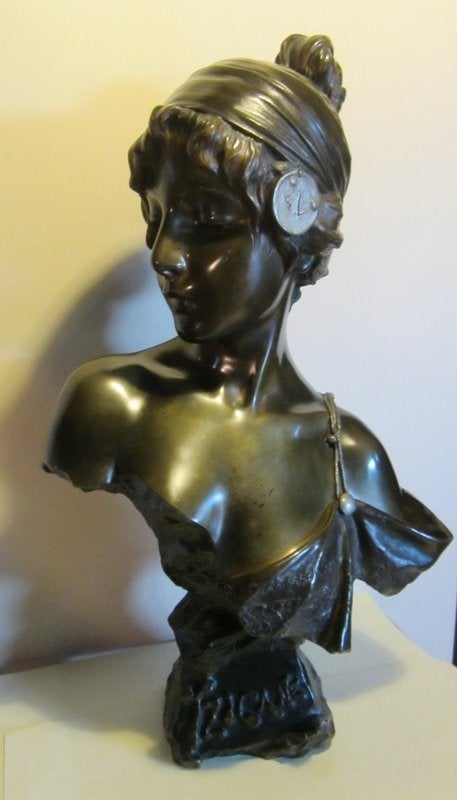 Antieke art nouveau brons: buste Emmanuel Villanis ca 1900, Ophalen, 50 - 100 cm, Brons, Gemerkt