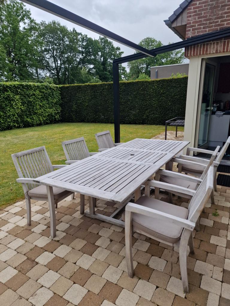 Teak terrastafel 240 x 100 + 6 stoelen teak bristol, Enlèvement