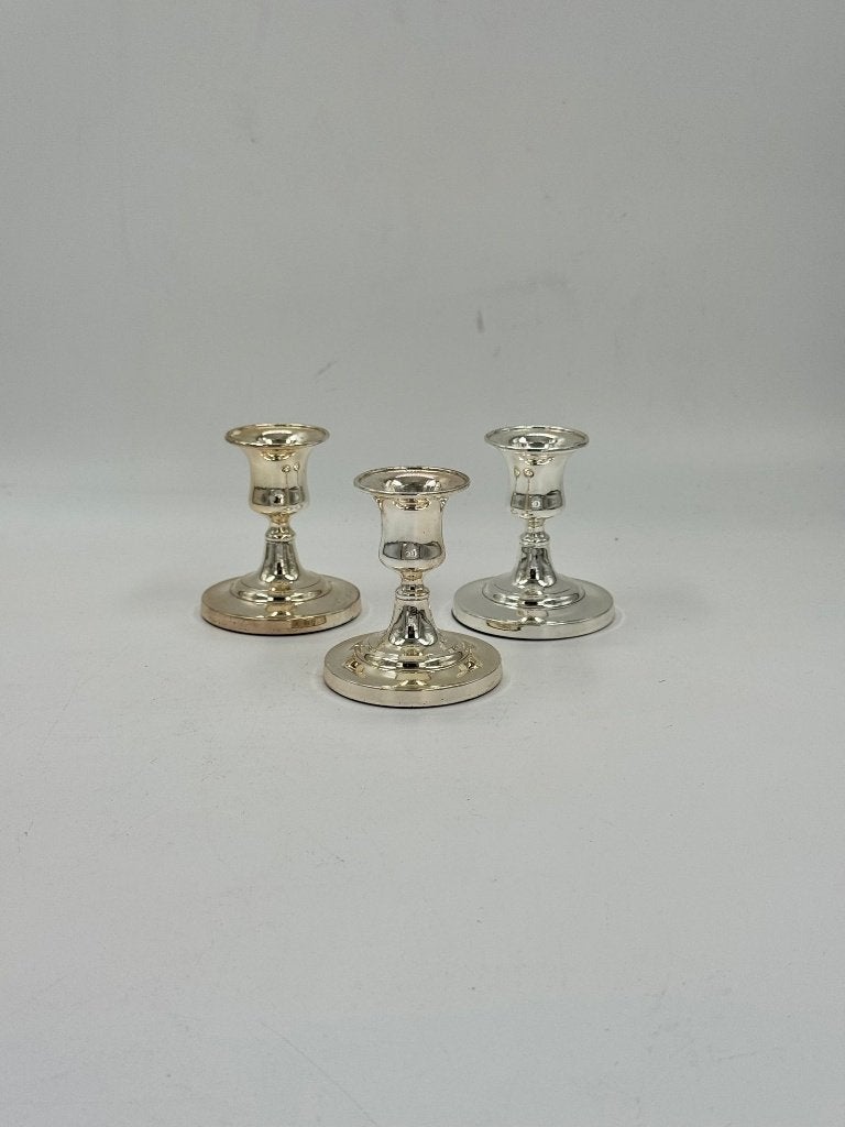Set van 3 vintage kandelaars in verzilverd metaal, Antiek en Kunst, Ophalen of Verzenden, Zilver