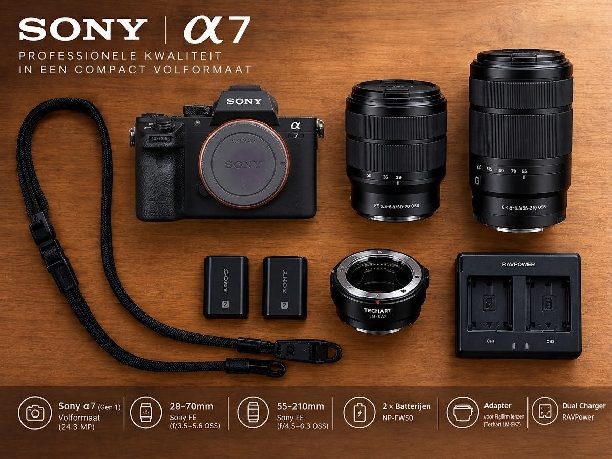 Kit plein format Sony A7 (28-70 mm + 55-210 mm + accessoires, Enlèvement ou Envoi, Écran inclinable/pivotant, 24 mégapixels, Sony