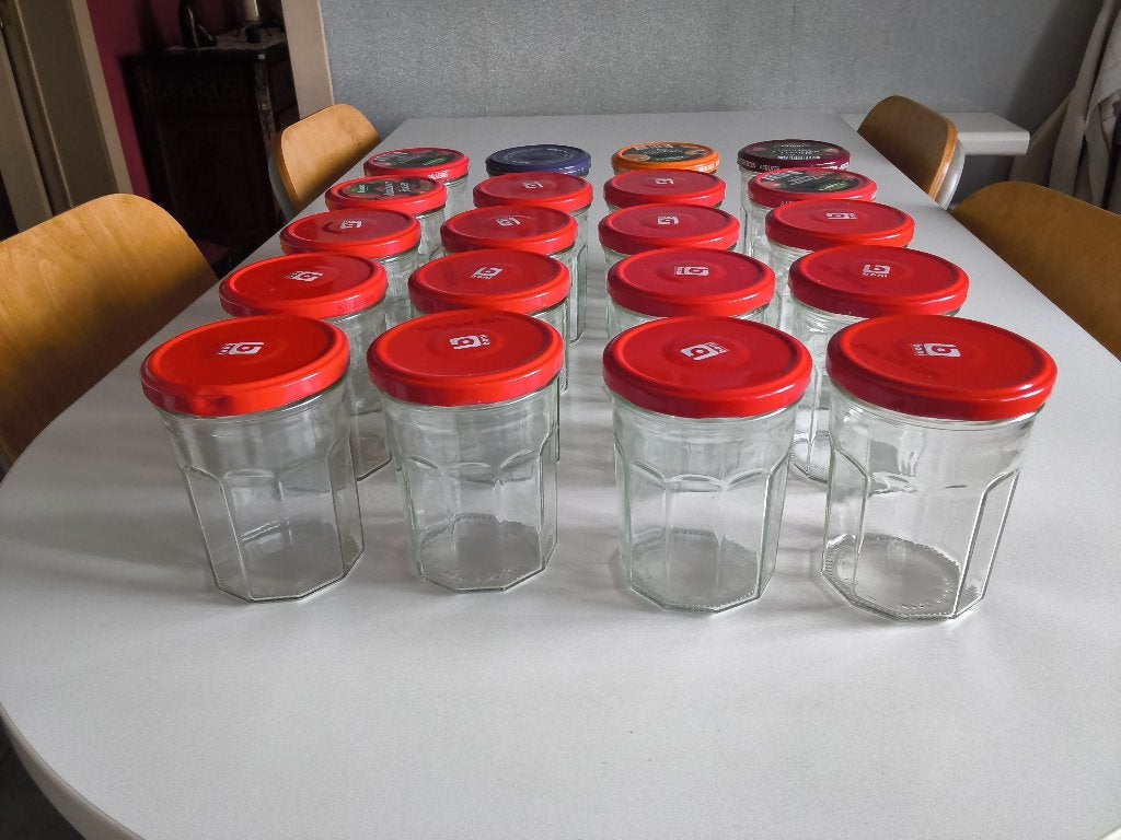 20 Pots hauts en verre pour confitures /conserves - 360 gr, Enlèvement ou Envoi, Comme neuf, Verre, Récipient(s)