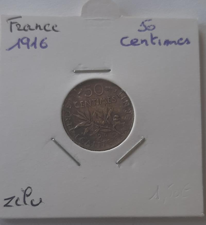 France 50 centimes 1916 argent, Enlèvement ou Envoi, France, Argent
