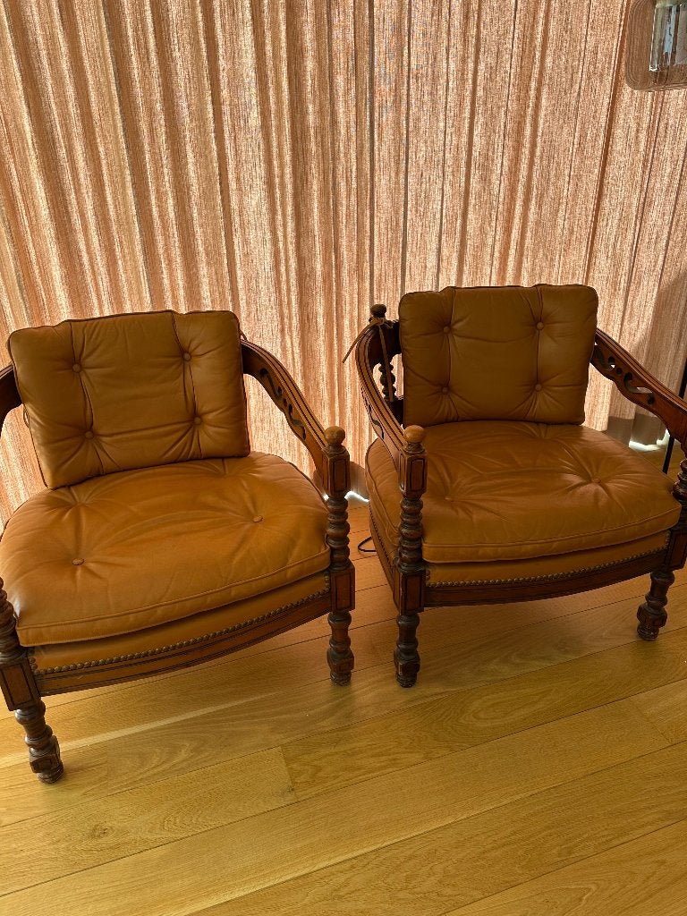 Vintage fouteuilles Giorgetti 2x, Ophalen, Gebruikt, Engels, Leer