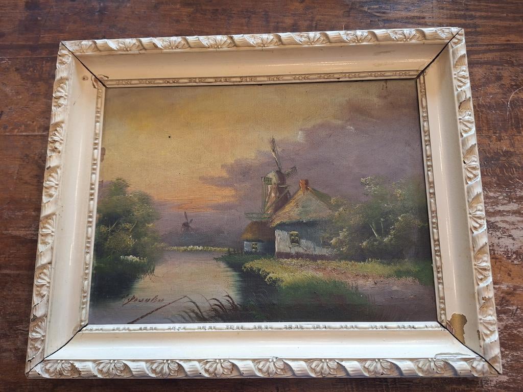 vintage schilderij schatten op zolder, Antiek en Kunst, Ophalen of Verzenden