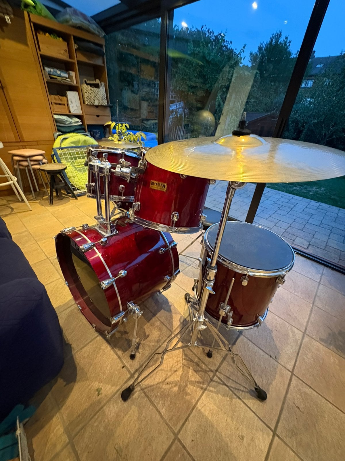 Batterie BASIX complète + cymbales Paiste + siège, Musique & Instruments, Enlèvement, Utilisé