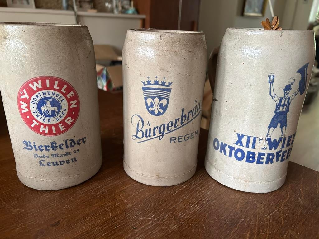 Vintage 1 liter bierpullen voor 3 stuks, Antiek en Kunst, Ophalen