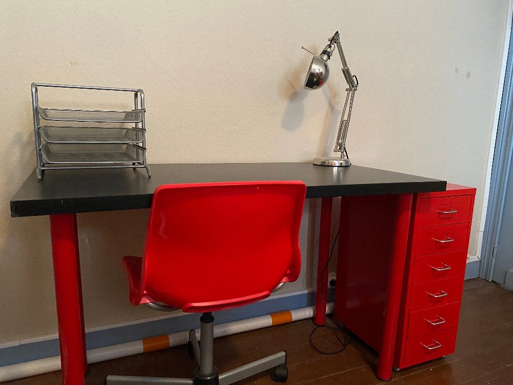 Hippe bureau set, Huis en Inrichting, Bureaus, Ophalen, Gebruikt, 120 cm, Spaanplaat of MDF