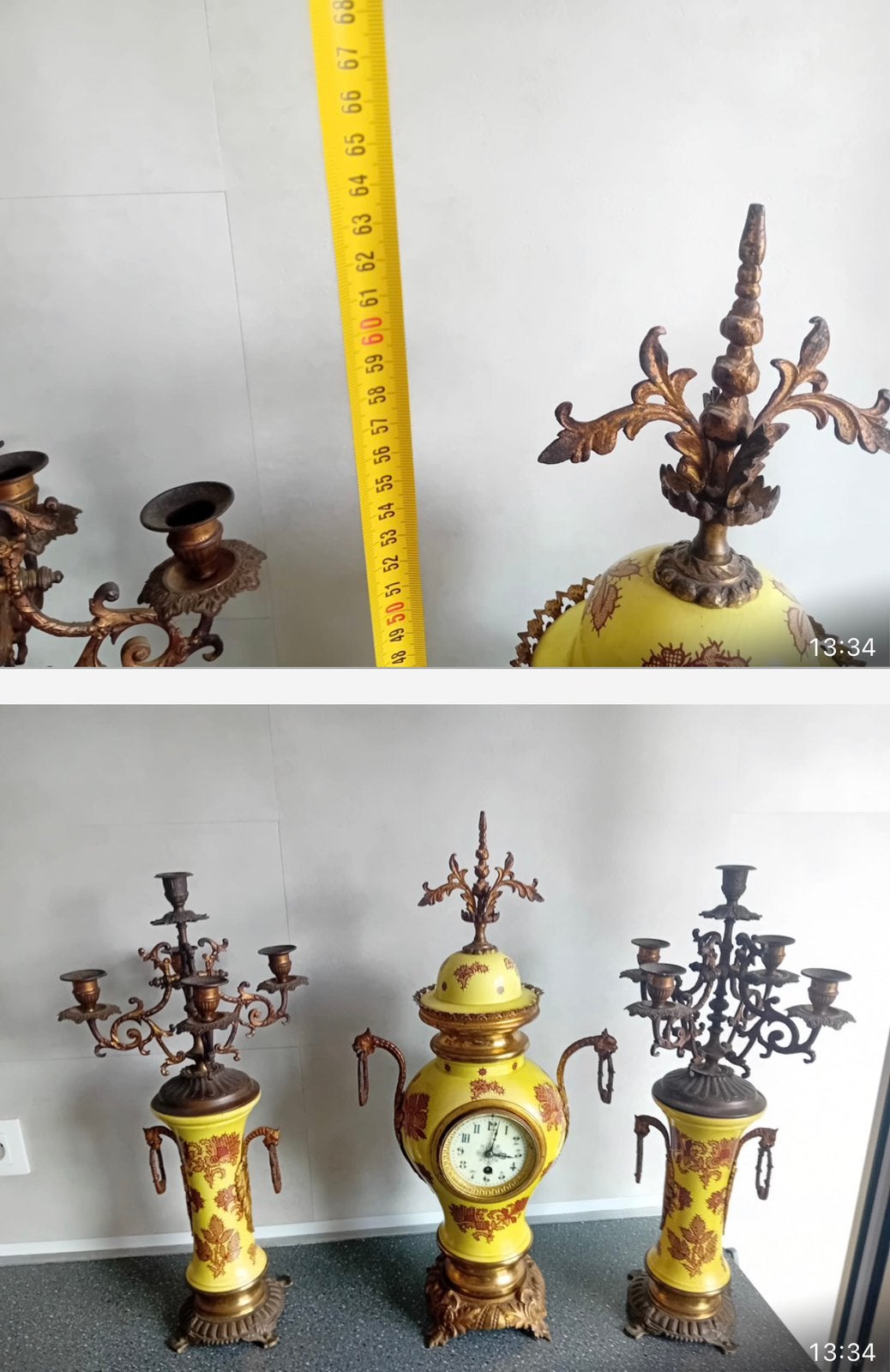 Grote vintage klok met 2 kandelaars – 63 cm, Ophalen, Zo goed als nieuw