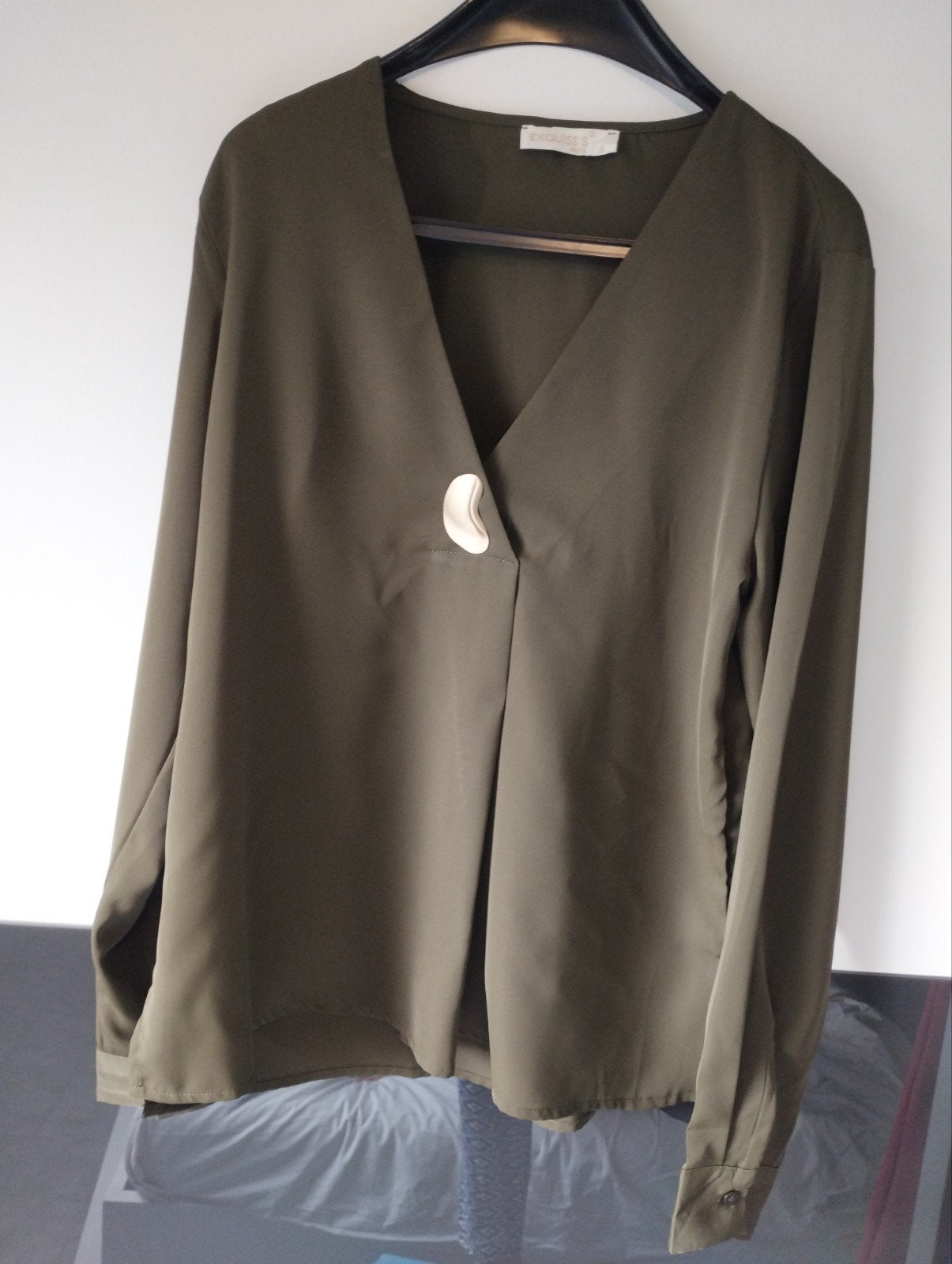 OLIJFGROENE BLOUSE, maat S, Ophalen, Maat 36 (S)