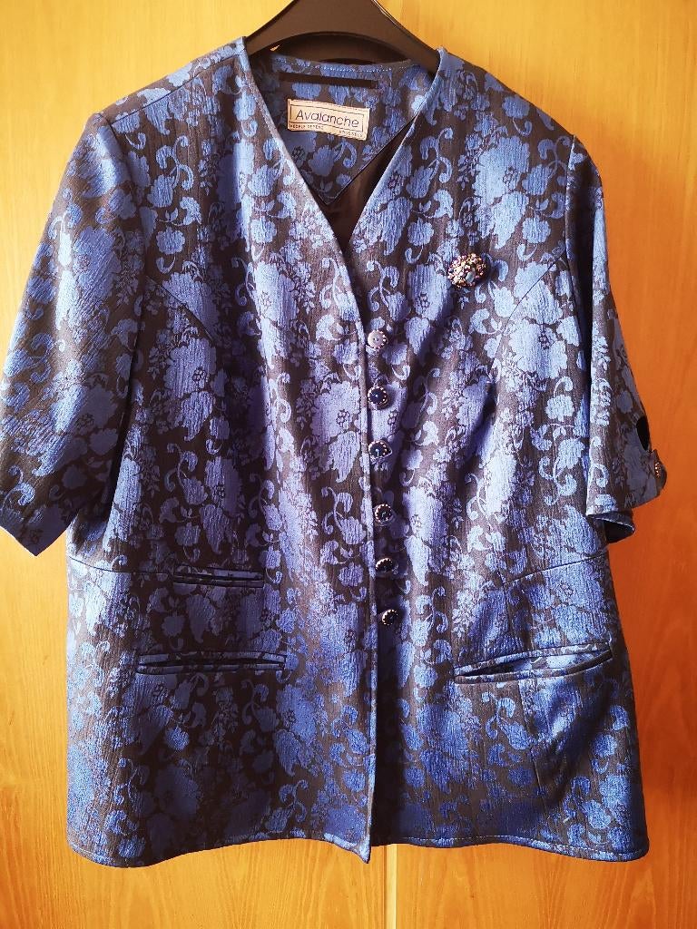 Gilet fleuri bleu à manches courtes L, Enlèvement ou Envoi, Taille 42/44 (L), Bleu